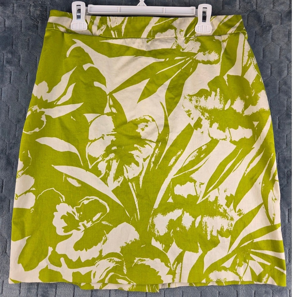 New York & Company Stretch Lime Green Floral Pencil Skirt Size 12 Tropical Print